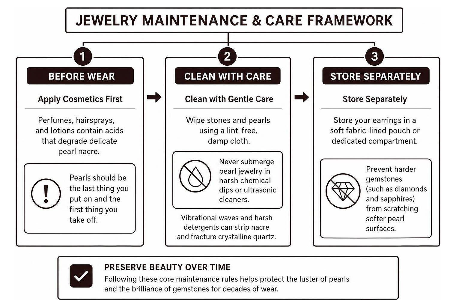 Jewelry maintenance and care framework diagram