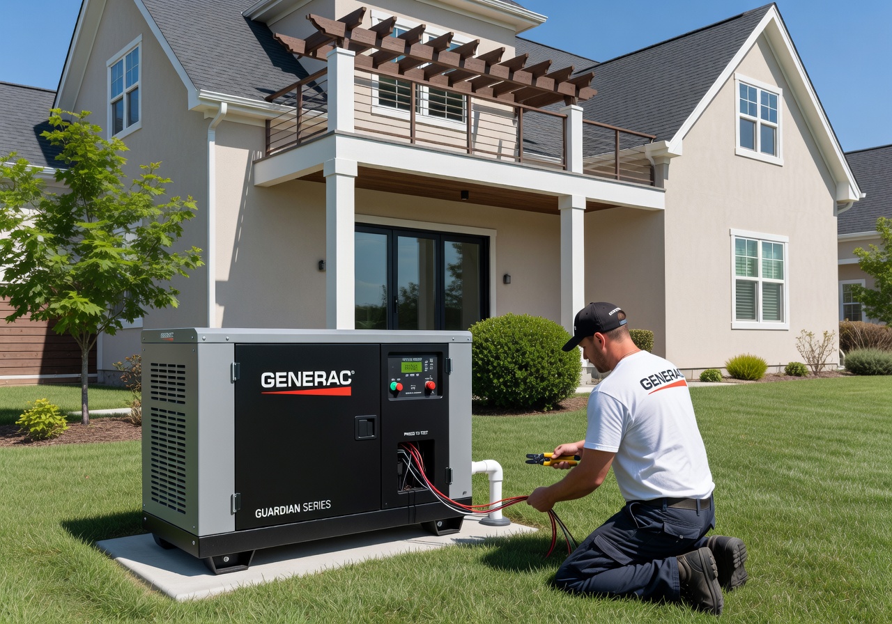 electrician assessing a home's electrical panel and exterior for a generator installation - cost to install generator electrician assessing a home's electrical panel and exterior for a generator installation - cost to install generator