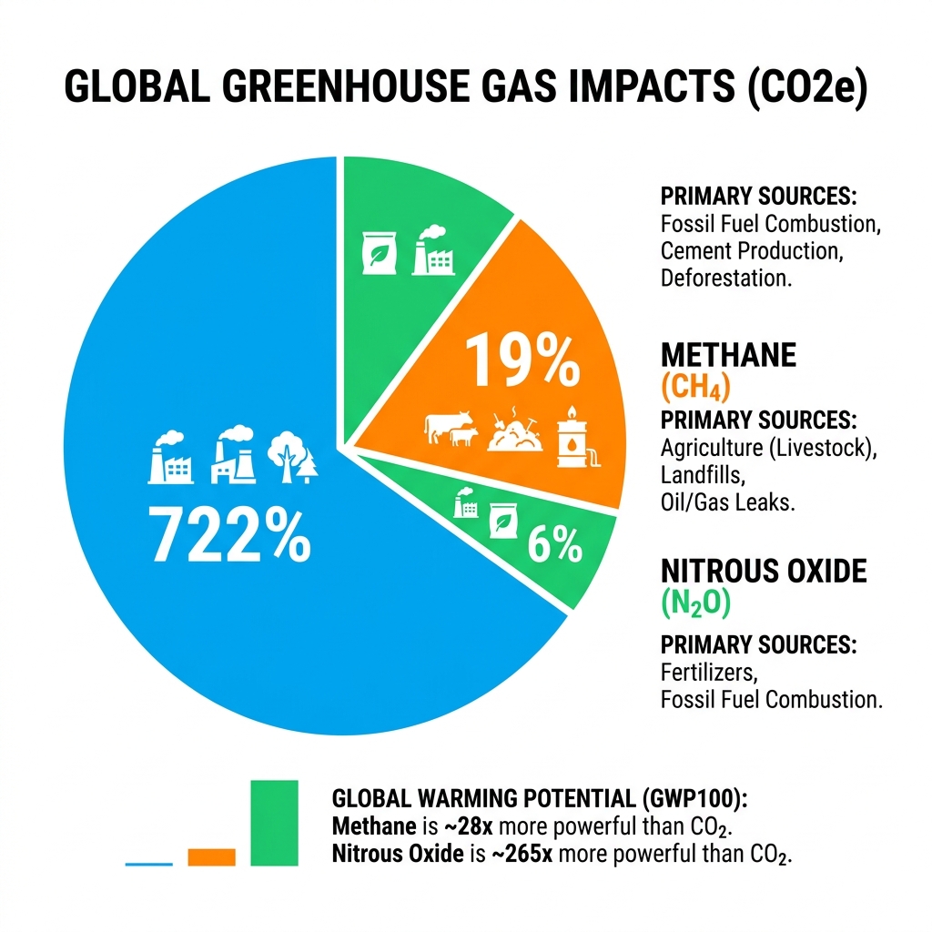 Comparison of Greenhouse Gas Impacts - mitigate carbon emissions infographic 