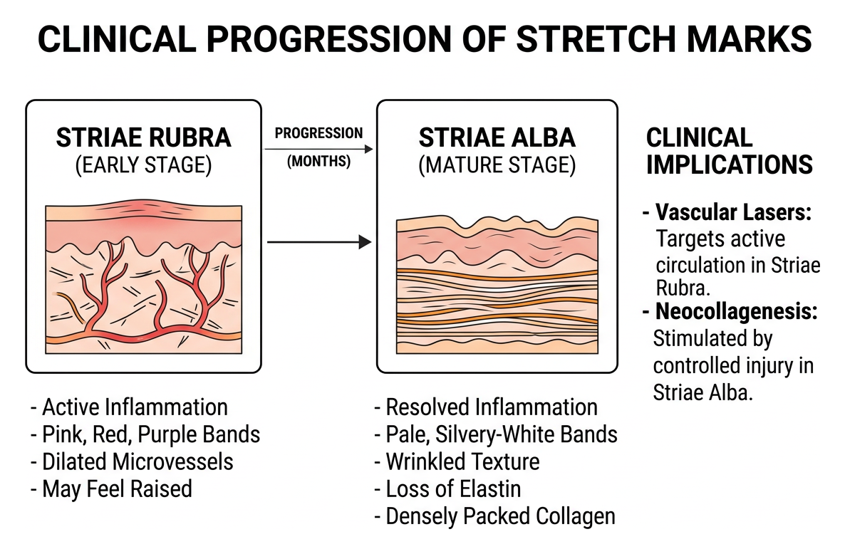 progression from striae rubra to striae alba progression from striae rubra to striae alba