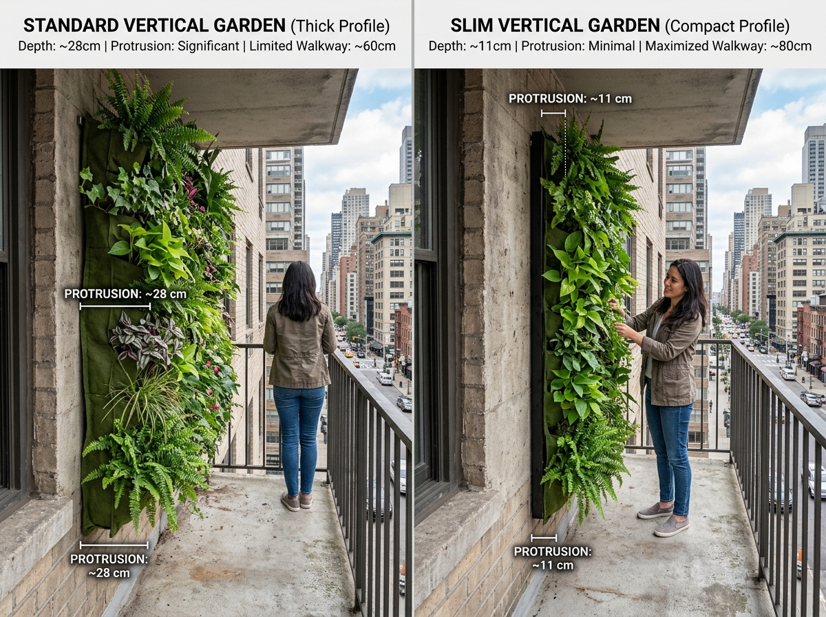 Comparing standard vertical garden depth vs slim profiles - slim vertical garden panels Comparing standard vertical garden depth vs slim profiles - slim vertical garden panels