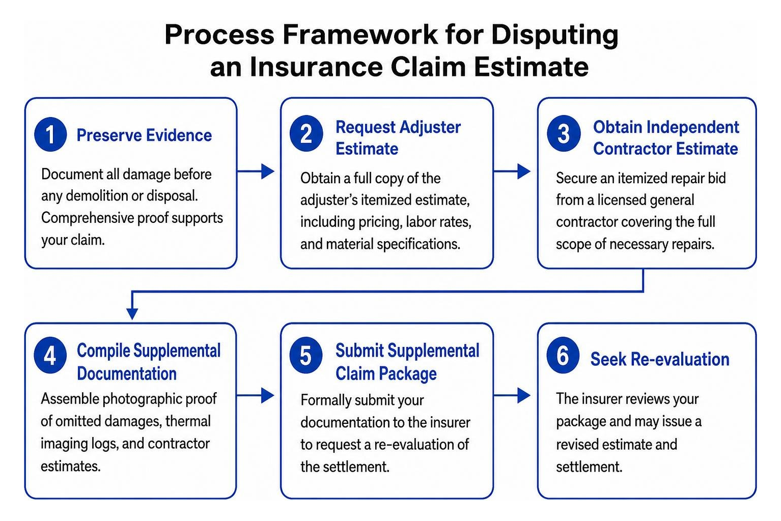 Process framework for disputing an insurance claim estimate Process framework for disputing an insurance claim estimate