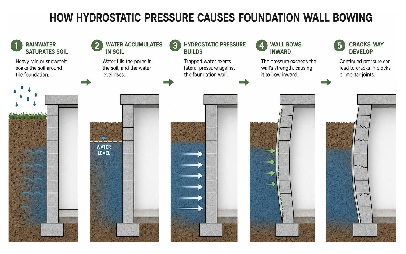 how hydrostatic pressure causes foundation wall bowing