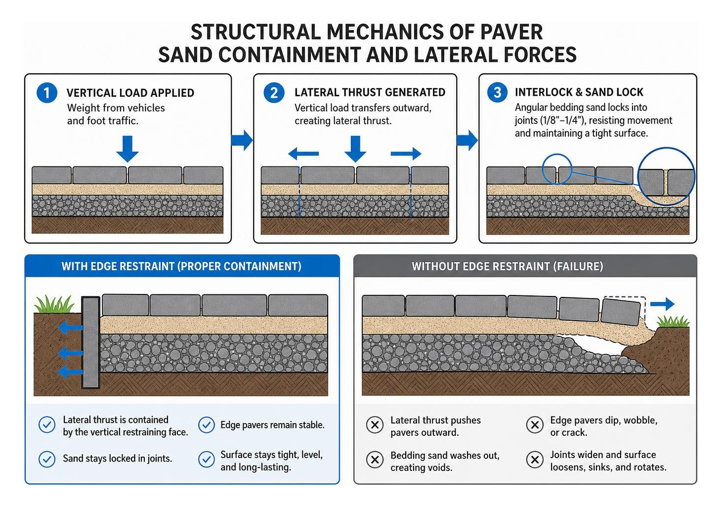 Structural mechanics of paver sand containment and lateral forces Structural mechanics of paver sand containment and lateral forces