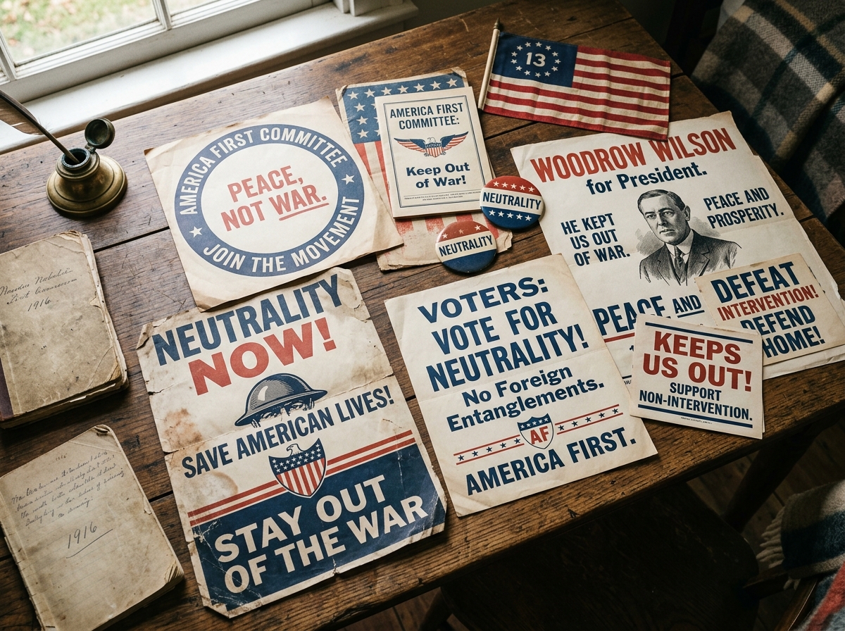Historical non-interventionist posters and political campaign materials from the early 20th century - america first foreign