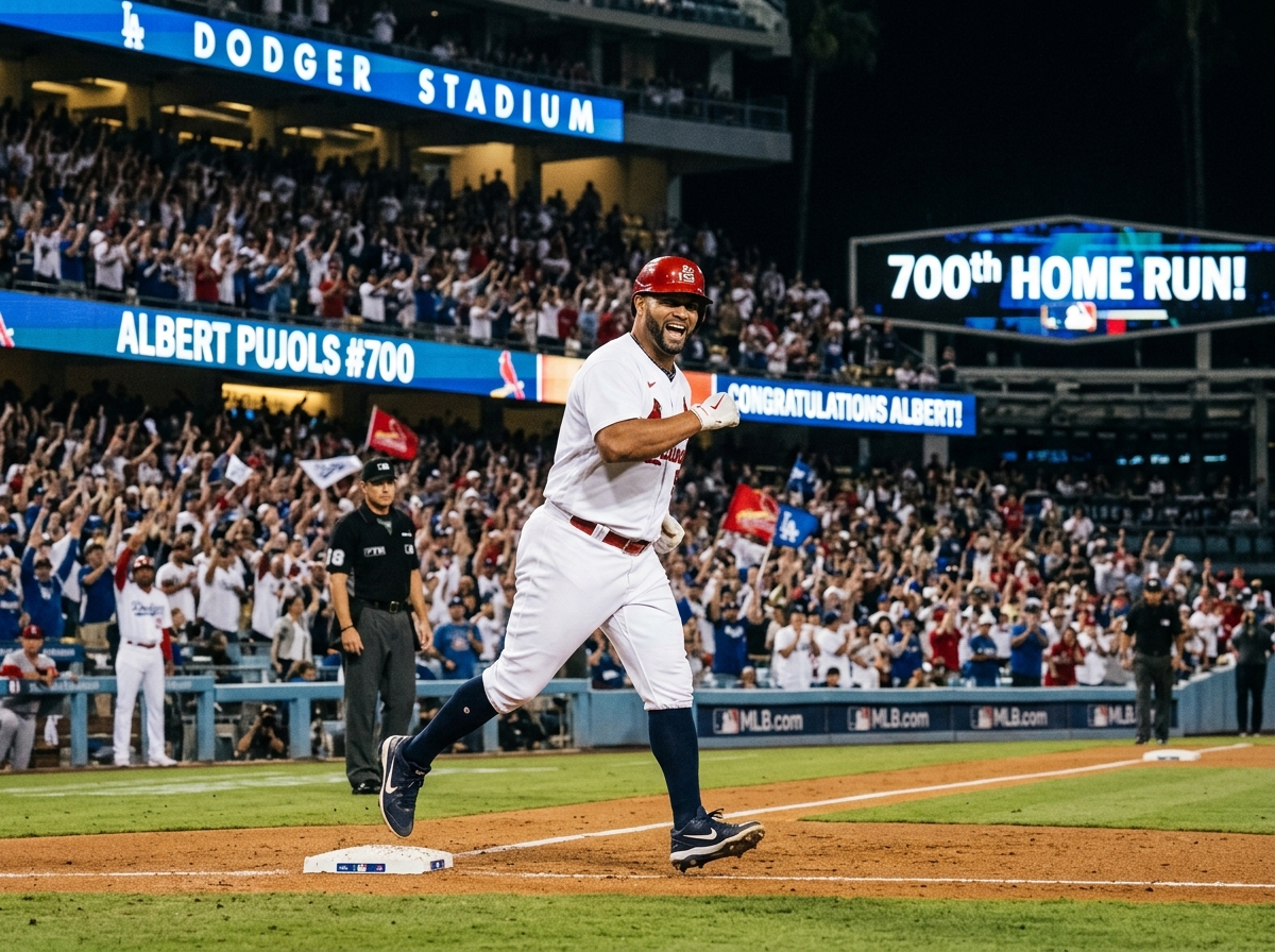 Albert Pujols rounding the bases at Dodger Stadium for his 700th home run - albert pujols 700