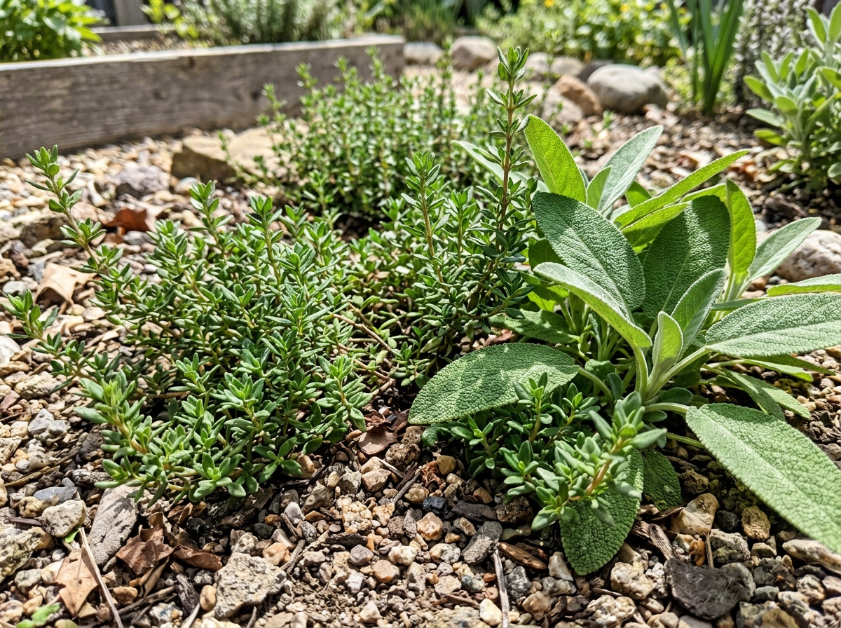 herbs growing in well-drained, rocky soil - hardy herbs to grow outdoors