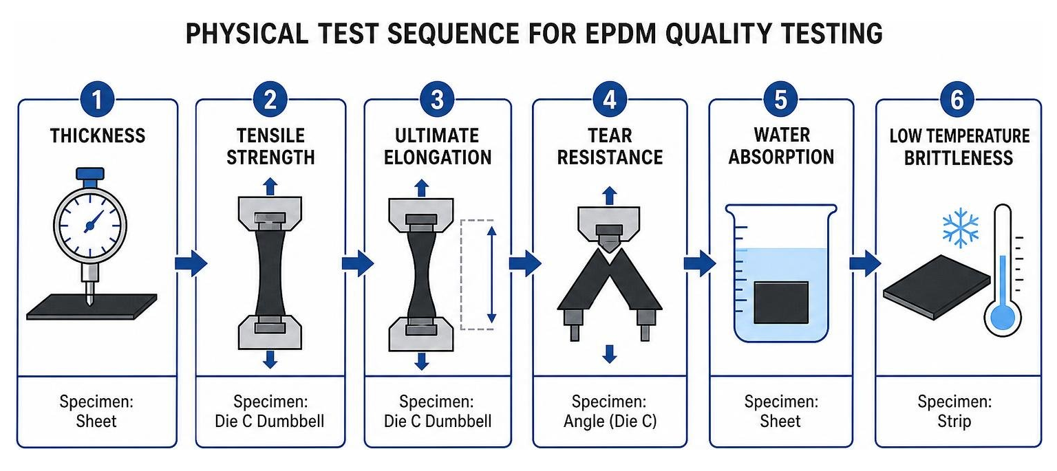 Physical test sequence for EPDM quality testing Physical test sequence for EPDM quality testing