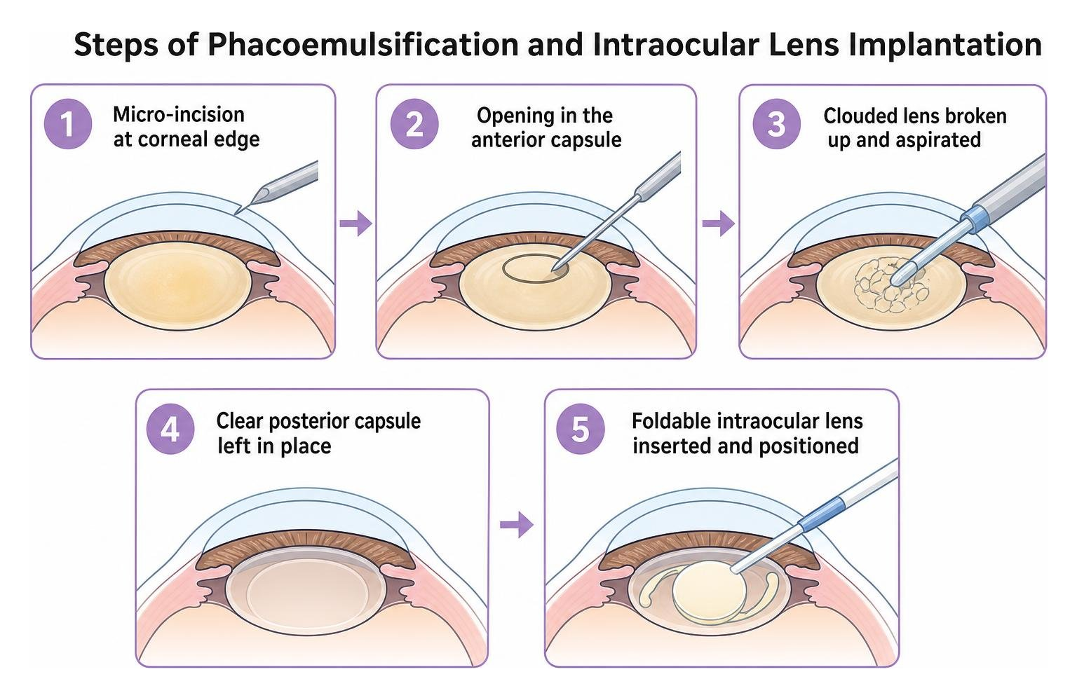 steps of phacoemulsification and intraocular lens implantation steps of phacoemulsification and intraocular lens implantation