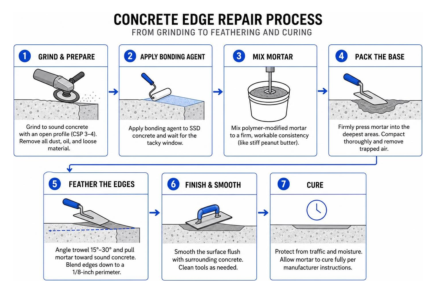 proper concrete edge repair process from grinding to feathering and curing proper concrete edge repair process from grinding to feathering and curing