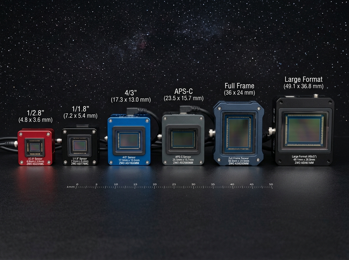 Comparing sensor sizes from 1/2.8 inch to Full Frame - ZWO camera astrophotography