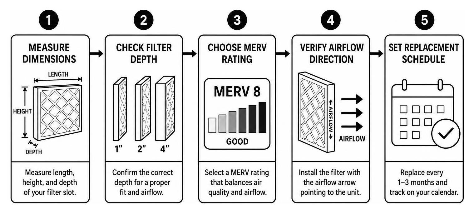 Step-by-step air filter selection process from measurement to calendar tracking Step-by-step air filter selection process from measurement to calendar tracking
