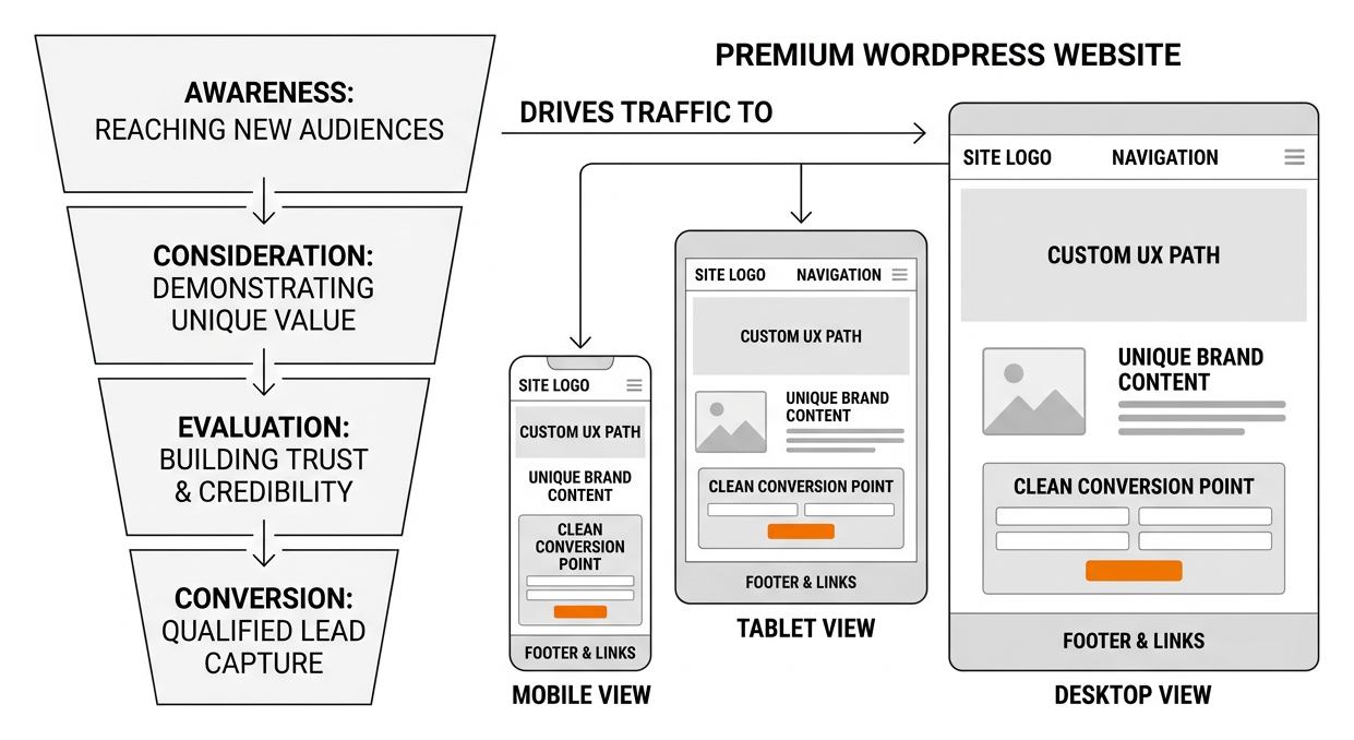 Modern conversion funnel and responsive interface wireframe Modern conversion funnel and responsive interface wireframe
