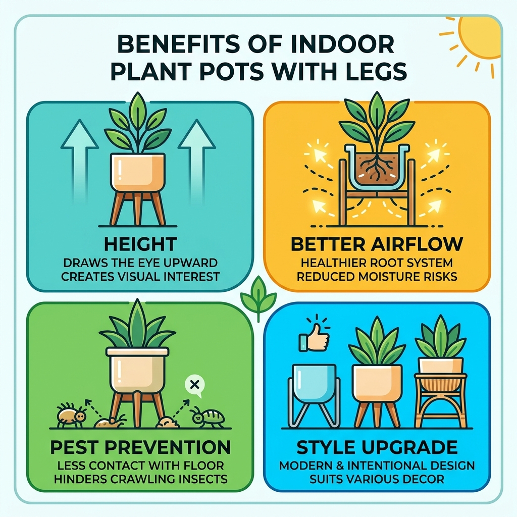 Benefits of indoor plant pots with legs: height, airflow, pest prevention, and style - indoor plant pots with legs