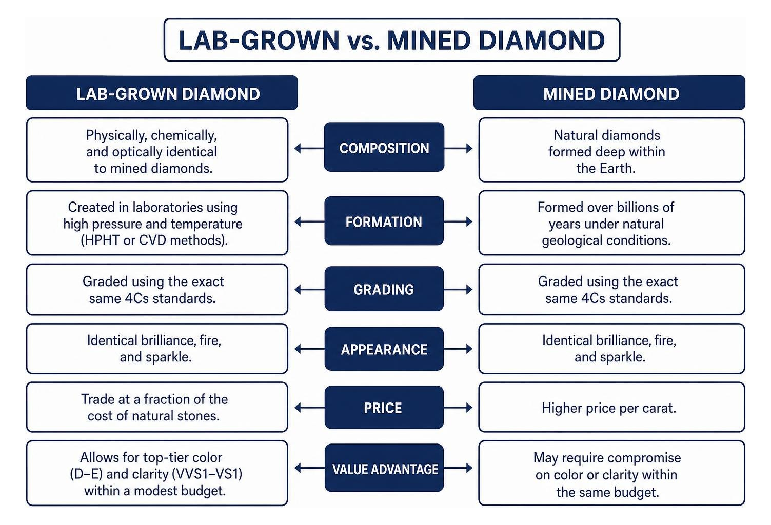 lab-grown versus mined diamond comparison flowchart