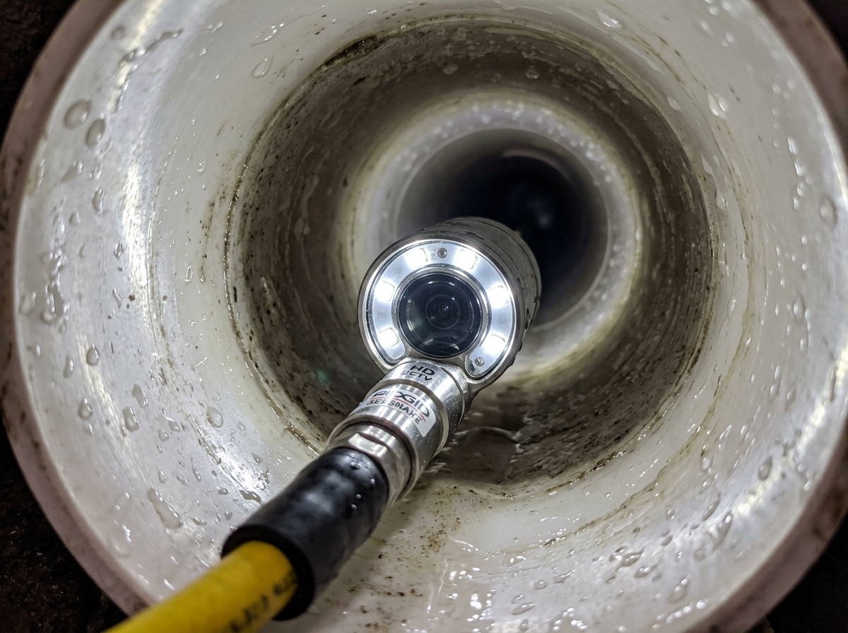 high-definition camera head inside a PVC pipe - Drain pipe inspection high-definition camera head inside a PVC pipe - Drain pipe inspection