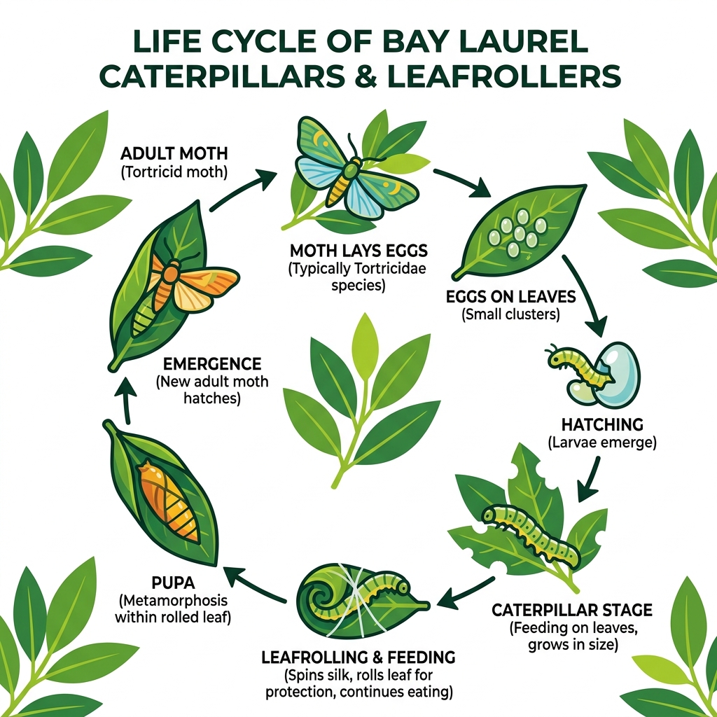 Life cycle of garden caterpillars and leafrollers on bay laurel plants infographic - bay leaf caterpillar killer infographic Life cycle of garden caterpillars and leafrollers on bay laurel plants infographic - bay leaf caterpillar killer infographic