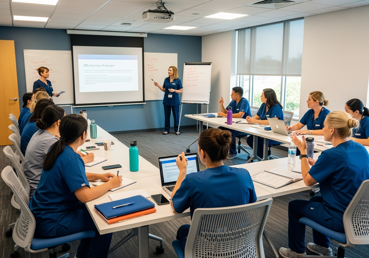 Diverse group of caregivers in a training session - home instead inc