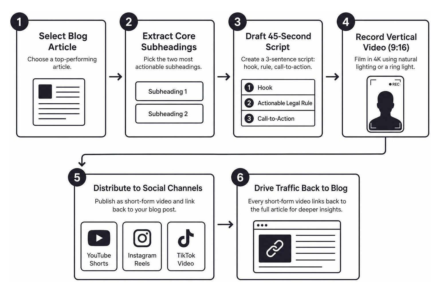 Diagram showing how to turn a blog article into short form video and email content
