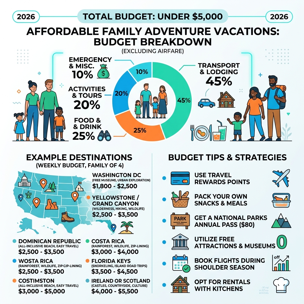 budget breakdown for affordable family adventure vacations under $5000 with destinations and tips - affordable family