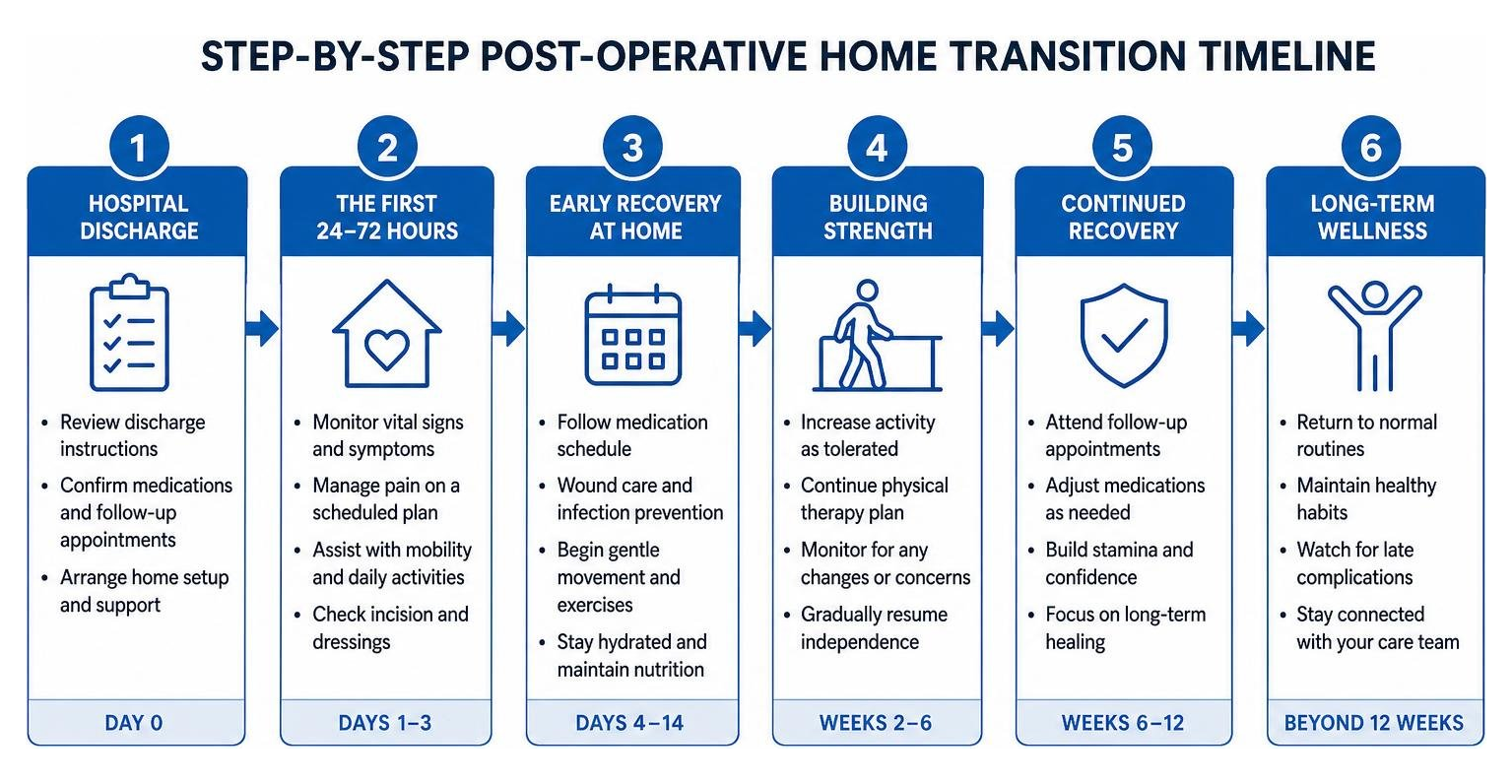Step by step post-operative home transition timeline Step by step post-operative home transition timeline