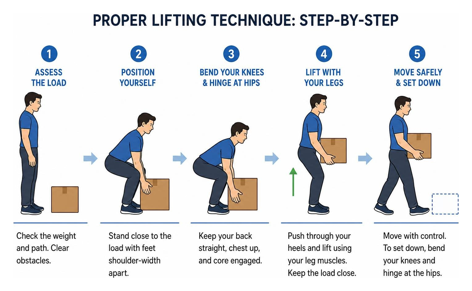 Proper lifting technique step-by-step diagram