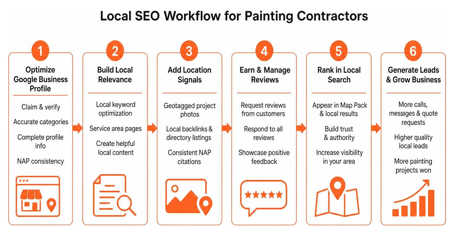 Diagram showing the local SEO workflow for painting contractors Diagram showing the local SEO workflow for painting contractors