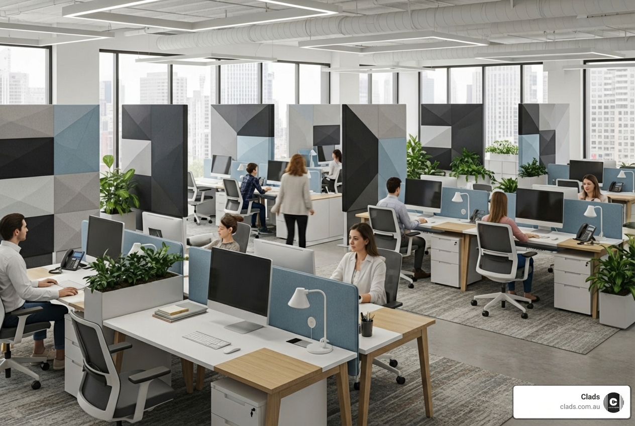 modern open-plan office with acoustic panels used as dividers and wall decor - acoustic walls panels modern open-plan office with acoustic panels used as dividers and wall decor - acoustic walls panels