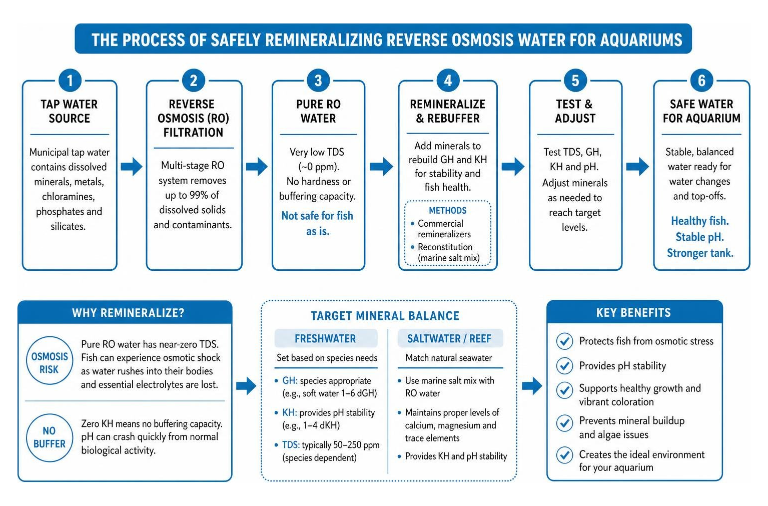 The process of safely remineralizing reverse osmosis water for aquariums The process of safely remineralizing reverse osmosis water for aquariums