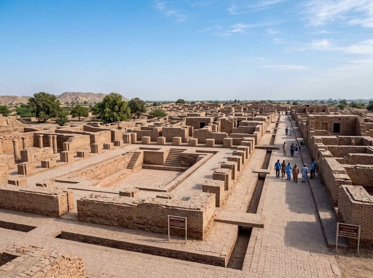 The ancient ruins of Mohenjo-Daro, showing the brick structures of the Indus Valley Civilization - pakistan