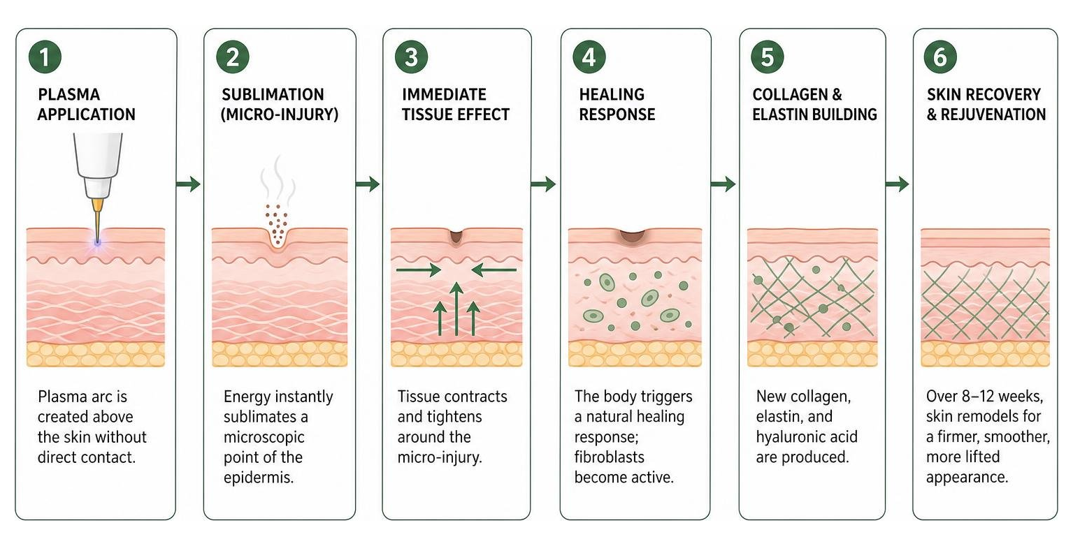 Step-by-step process of plasma sublimation and skin recovery Step-by-step process of plasma sublimation and skin recovery