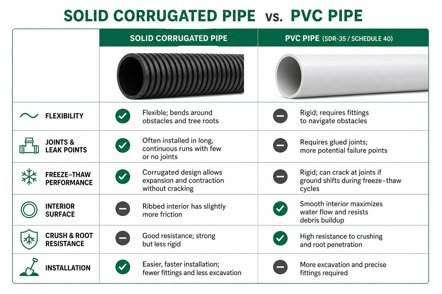 Comparison of solid corrugated pipe and PVC pipe