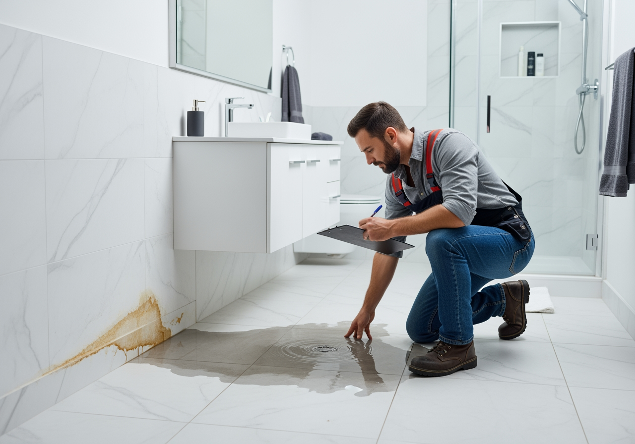 Infographic showing the critical timeline of a bathroom emergency: Hour 0 - Water event occurs, Hour 1 - Shut off water and power, Hours 1-2 - Document damage and contact professionals, Hours 2-6 - Emergency assessment and water extraction begins, Hours 6-24 - Demolition of damaged materials, Days 1-3 - Drying and dehumidifying, Days 3-7 - Mold remediation if needed, Week 2+ - Reconstruction and finishing - emergency bathroom remodeling in montclair, nj