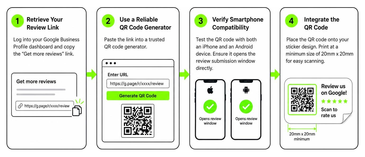 Step-by-step process of generating a Google review QR code Step-by-step process of generating a Google review QR code