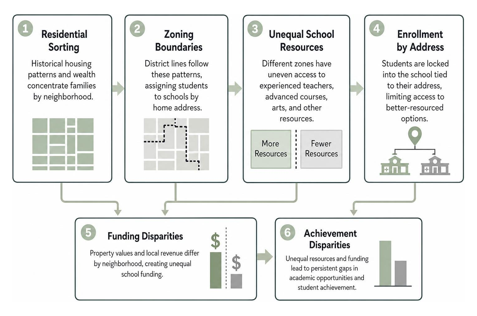 Process of residential sorting leading to school funding and achievement disparities Process of residential sorting leading to school funding and achievement disparities