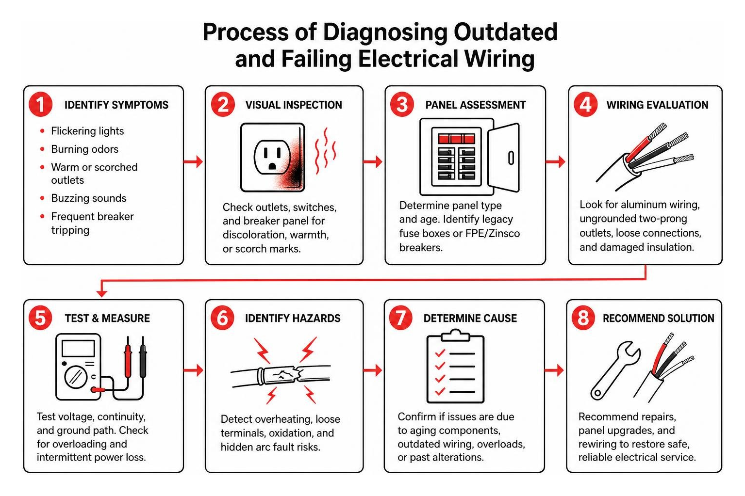 Process of diagnosing outdated and failing electrical wiring Process of diagnosing outdated and failing electrical wiring