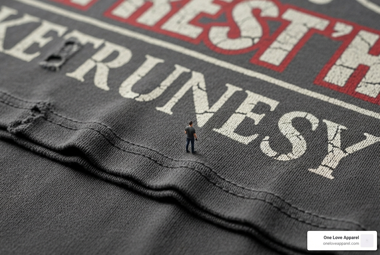 close-up on a distressed graphic tee showing texture - 2000s graphic tees