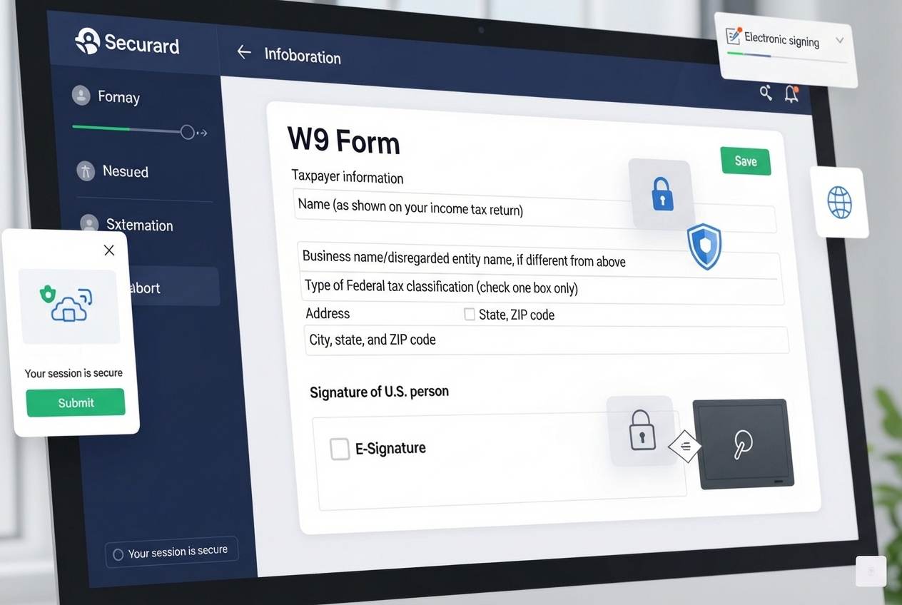 Panel de control W9 rellenable e interfaz de formulario segura - Generador W9 en línea