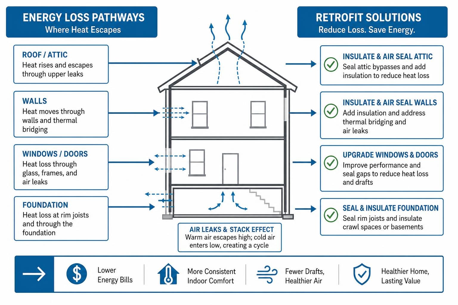 whole-house energy loss pathways and potential retrofit savings