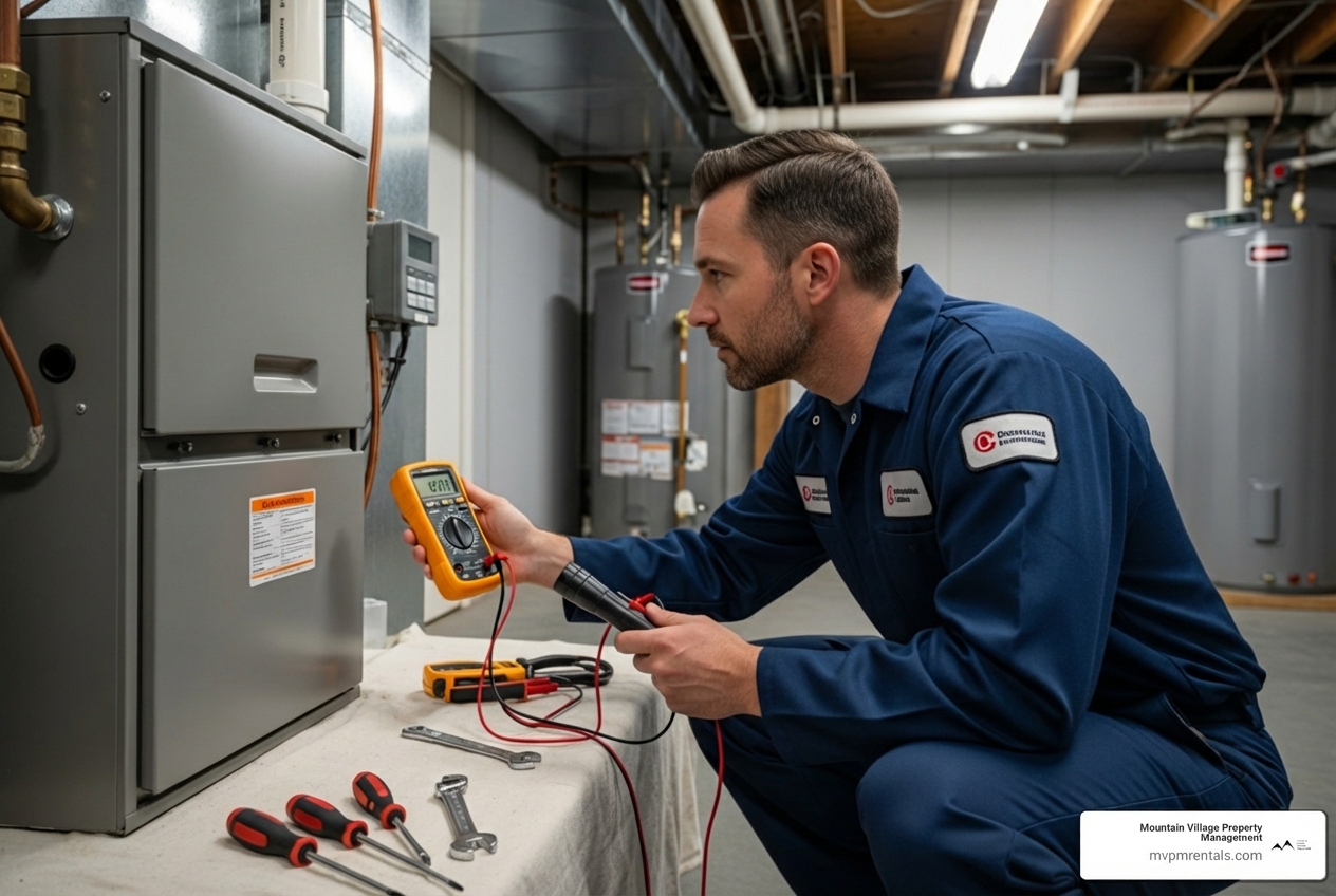 Professional inspecting an HVAC system - house management company