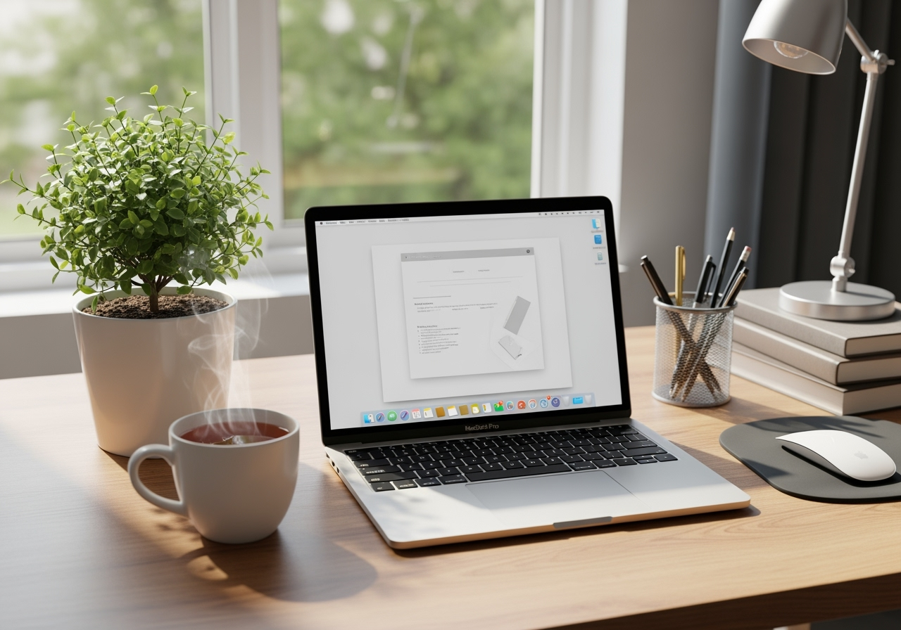 calm office desk with plant and tea - mindfulness for work stress calm office desk with plant and tea - mindfulness for work stress