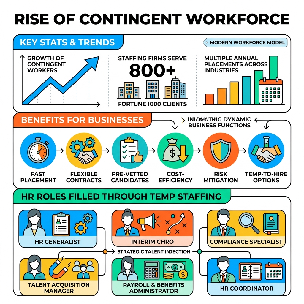 Rise of contingent workforce: key stats, benefits, and HR roles filled through temporary staffing - temporary staffing HR