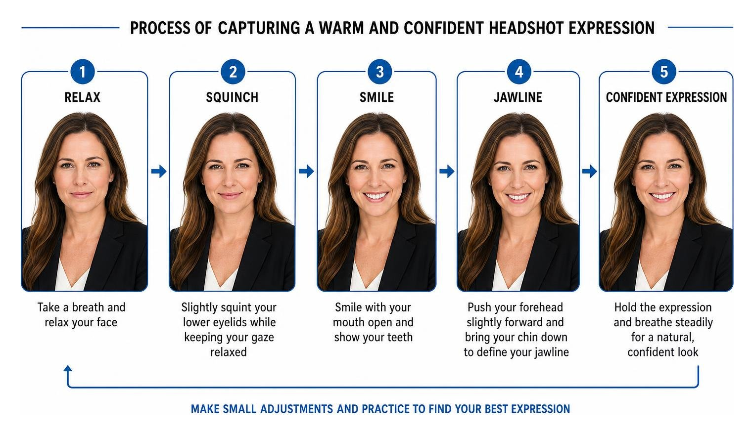 Process of capturing a warm and confident headshot expression