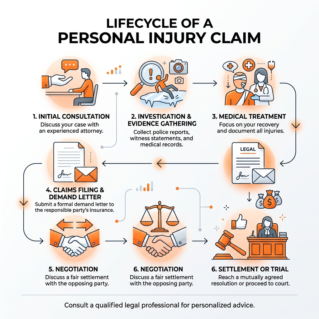 lifecycle of a personal injury claim - frozen walkway slip claim infographic 