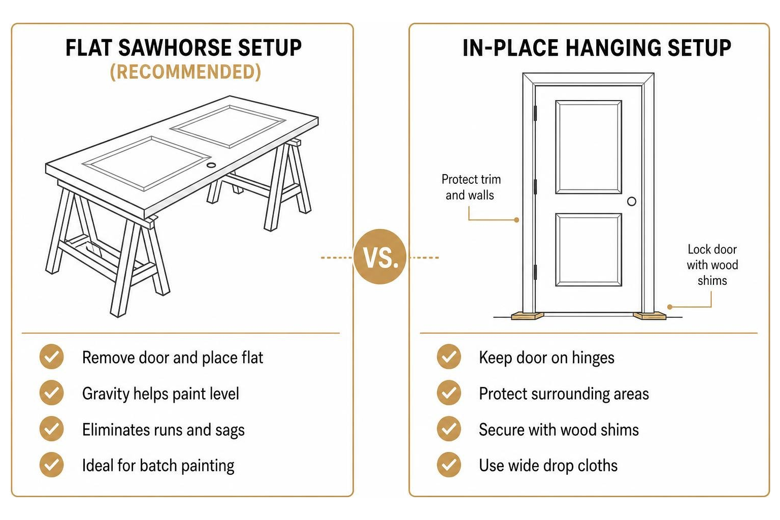 door setup method comparison flat sawhorses vs in-place hanging door setup method comparison flat sawhorses vs in-place hanging
