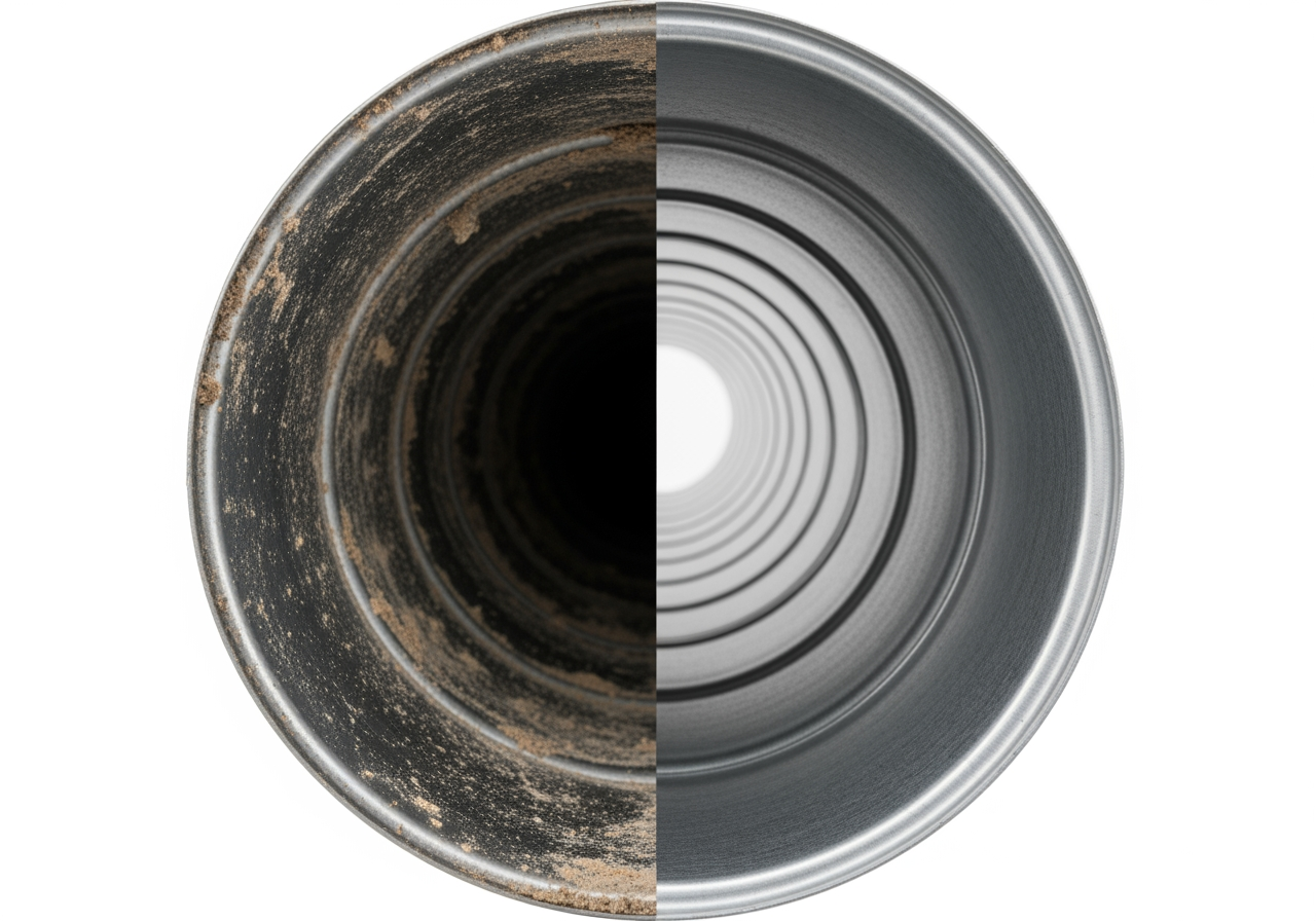 dirty air duct next to a clean one - improve air quality