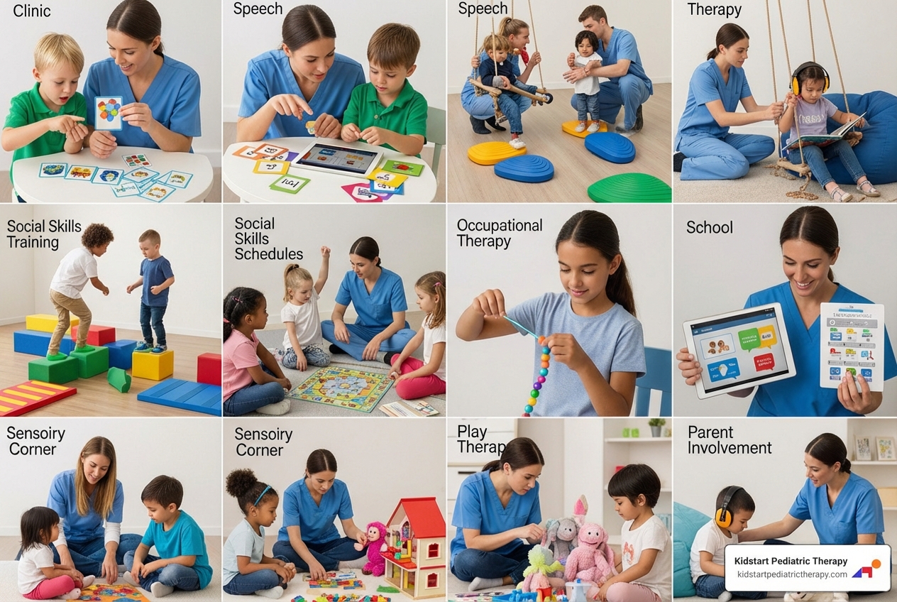 Children engaging in various therapy activities in a clinic, school, and home setting - autism spectrum disorder therapy Children engaging in various therapy activities in a clinic, school, and home setting - autism spectrum disorder therapy