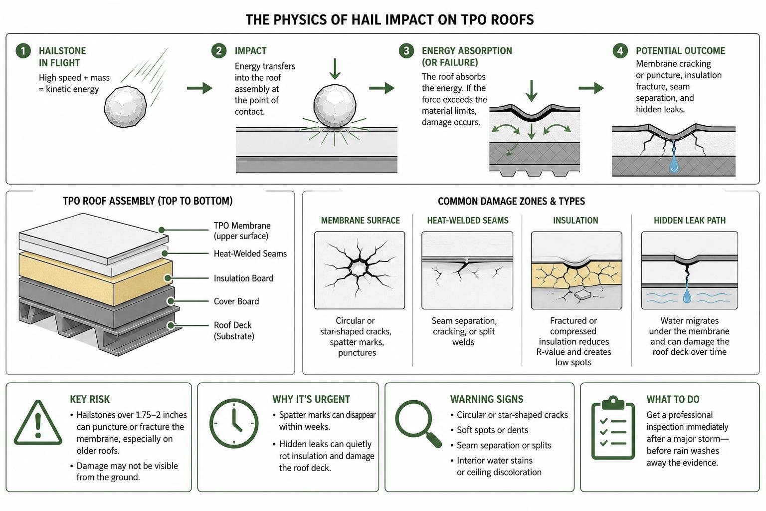 The physics of hail impact on TPO membranes and underlying insulation layers The physics of hail impact on TPO membranes and underlying insulation layers