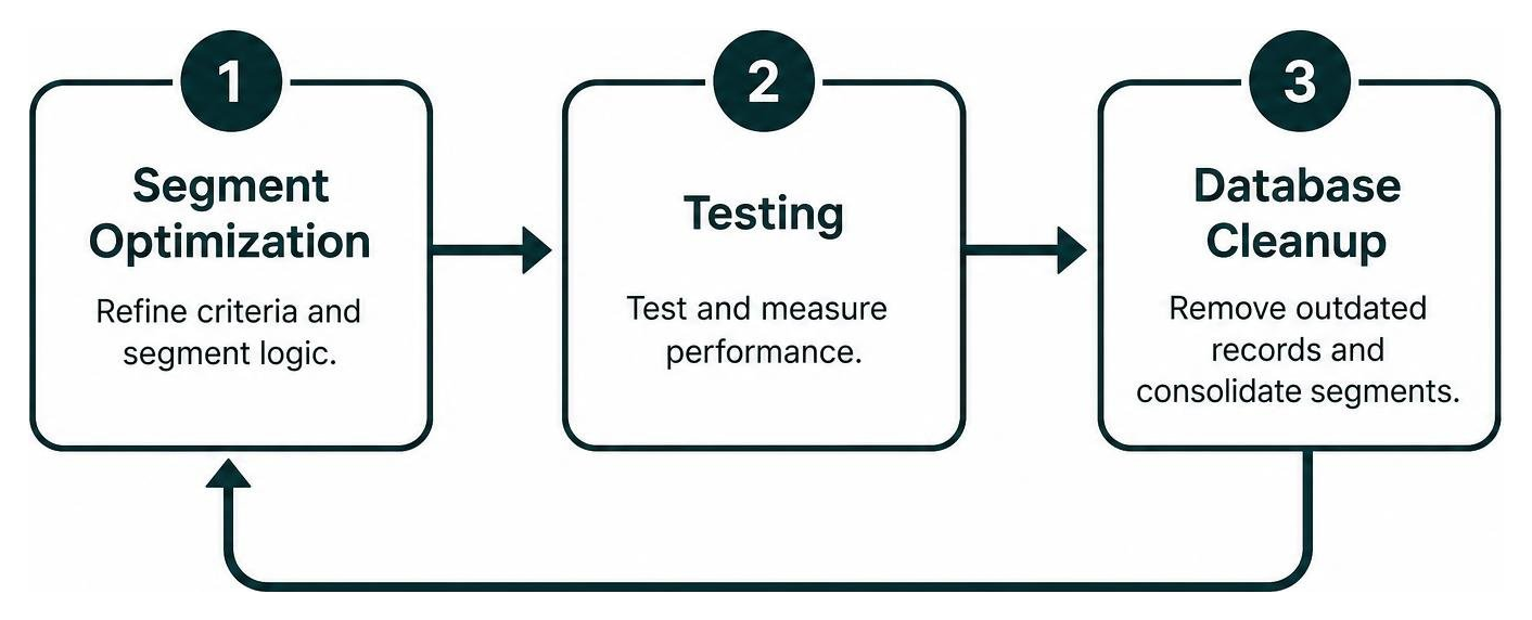 Iterative loop diagram of segment optimization, testing, and database cleanup