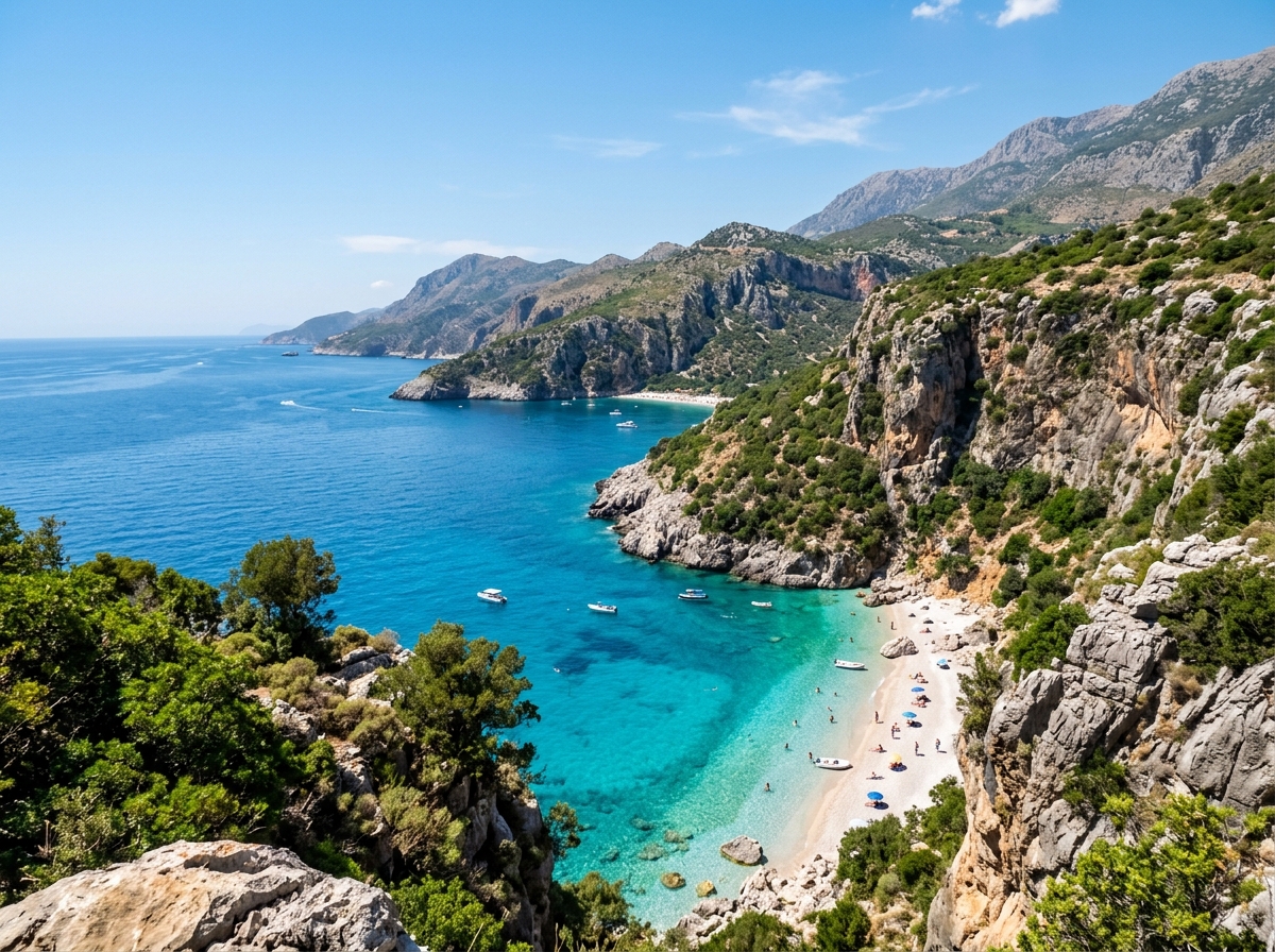 The stunning turquoise waters of the Albanian Riviera coastline - hidden gems budget travel